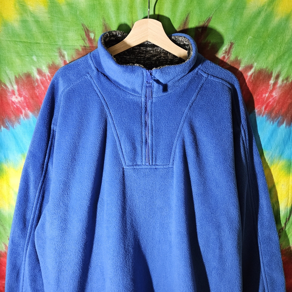 Vintage HAGGAR Blue EZ's Fleece Pullover Quarter Zip with Knit Collar
